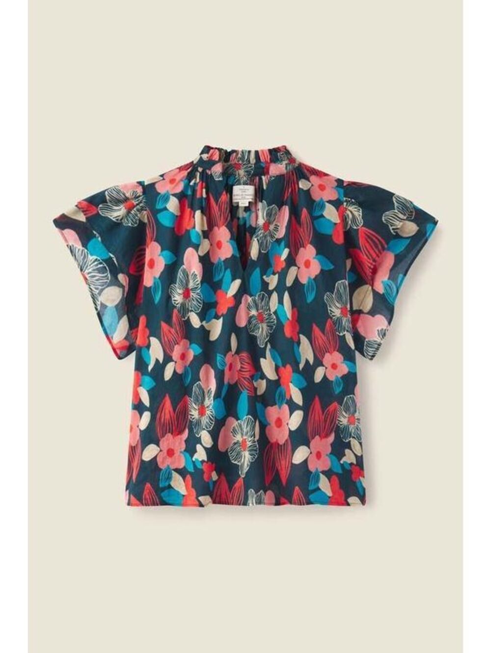 Trovata for Trousers of Paradis Floral Print Flutter Sleeve Top Size Small